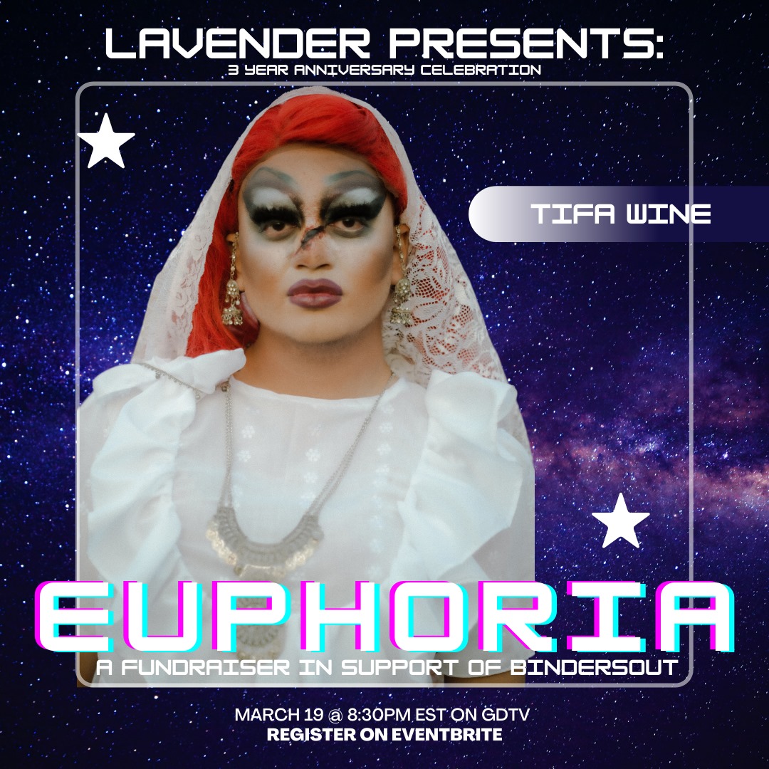 GDBooks's tweet image. Tonight's show for @lavenderto_'s birthday fundraiser supporting @bindersOUT_ is going to be euphoric. Here are some of the faces that will grace the virtual stage. Tune in to GD TV at 8:30pm EST to celebrate together. RSVP: eventbrite.ca/e/lavender-tur…