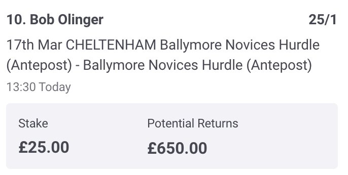 Bob olinger. Only real bit of luck all week. Kick on