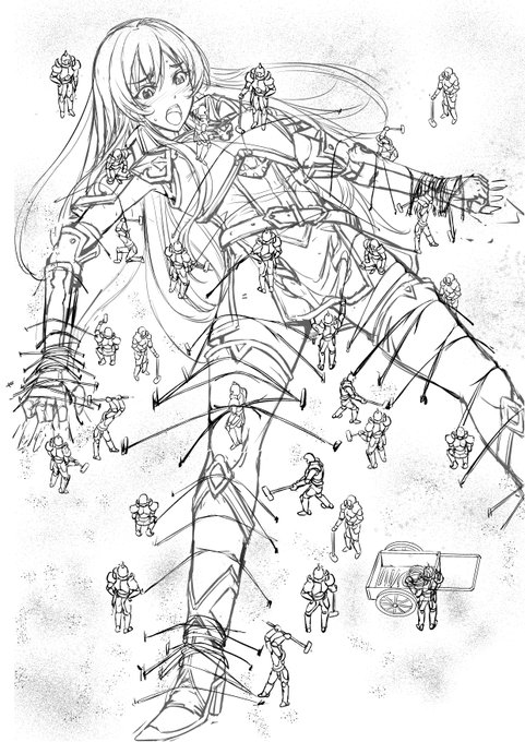 #ファイアーエムブレム #フュリー 今回のコミッションは珍しい設定。小人に捕獲されるヒロインです。見所は股間で仕事しないで中のぞいてる兵隊ですw 