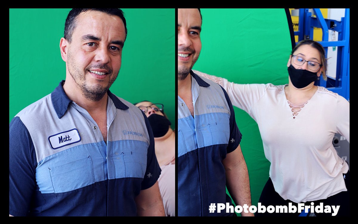 WildeETHonda's tweet photo. As we are taking staff pictures, our office manager, Taylor, thought it would be funny to photobomb one of our service techs! We all had a good laugh!

#PhotobombFriday #TGIF https://t.co/SABf0ib64B