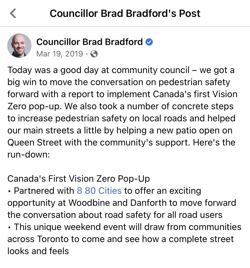 LanrickBennett's tweet photo. #FlashBackFriday 2019 🙏🏽@BradMBradford Canada’s First #VisionZero Pop-Up #880StreetsDanforth https://t.co/DCHv0uipsh