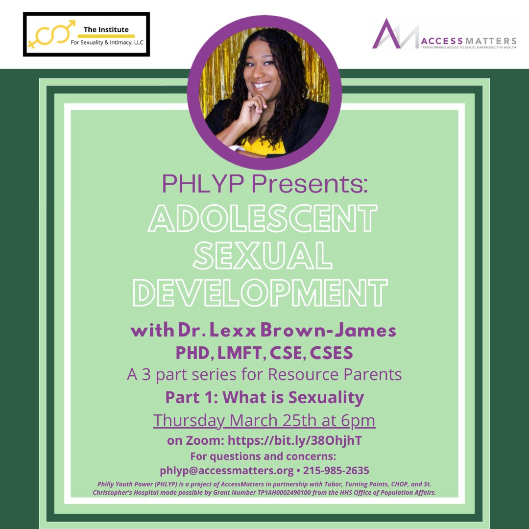AccessMatters4U's tweet photo. #PhillyYouthPower (PHLYP) is a new #sexualhealth education project at AccessMatters for teens in #fostercare &amp; #resourceparents &amp; families. On Thurs 3/25 PHLYP will host the first event in a 3-part series w/@Lexxsexdoc. #PHLYP #sexeducator #sexpostiveparenting https://t.co/snzJ7ldrmR