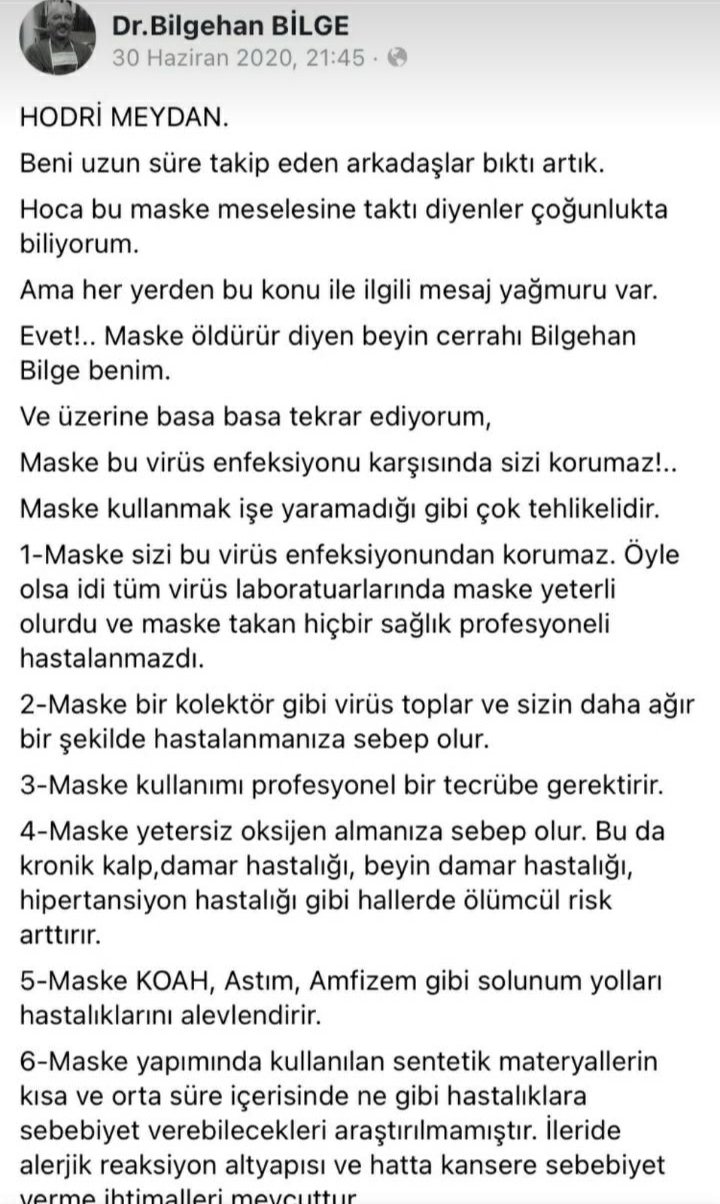 sema marasli on twitter maske oldurur diyen beyin cerrahi bilgehan bilge nin aciklamasi sen doktor musun niye maskeye karsi cikiyorsun diyenlere ithaf ediyorum cikar sunuya https t co rgx05ot2hp twitter
