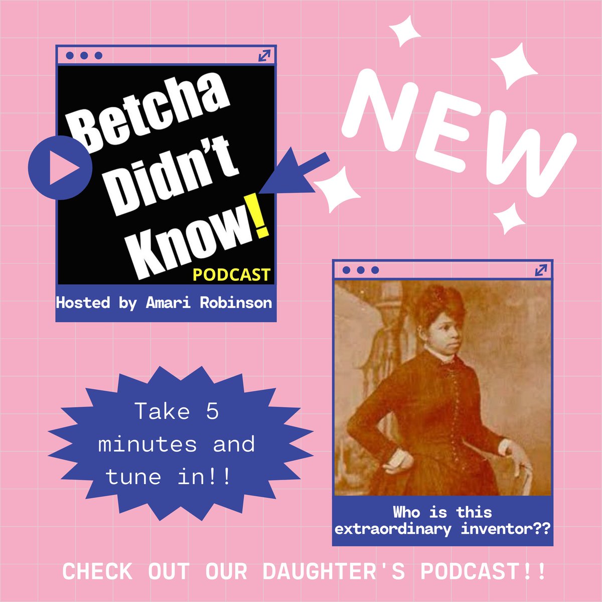 Check out our daughter's podcast! Take 5 minutes to learn something new and please rate, comment, and review!

ow.ly/86AV50E2U0Z

ow.ly/KNnI50E2U11

#relationships #blacklove #marriage #blackloverocks  #wife #spouses #blackmarriage #webdmg  #poweredbycasting
