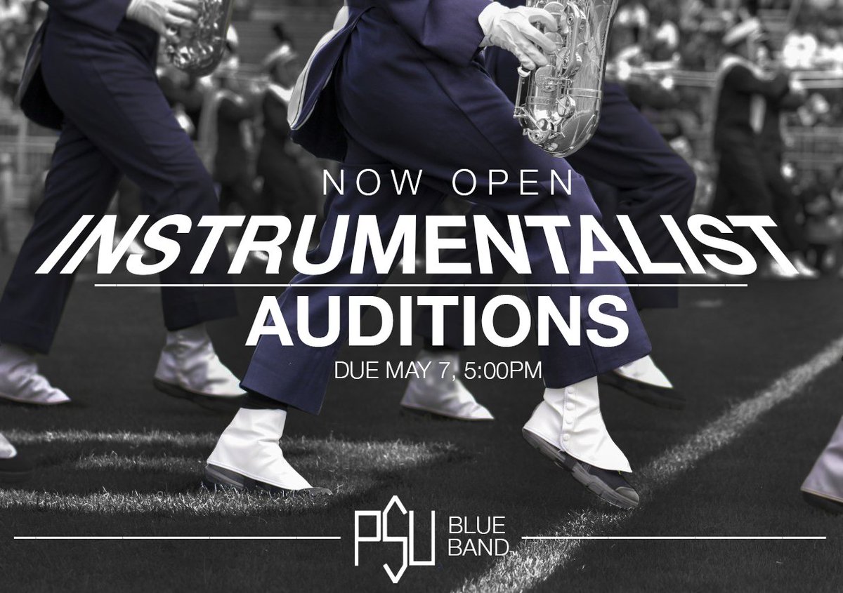PSUBlueBand's tweet photo. Our Instrumentalist Intent to Audition Form is officially OPEN!!🤩🎊 Click the link below to learn more about our audition process. We can't wait to add more members to our #BlueBandFamily! 💙 #BuildingOnTheLegacy https://t.co/cUEvTULwO3 https://t.co/earU3DnxWz