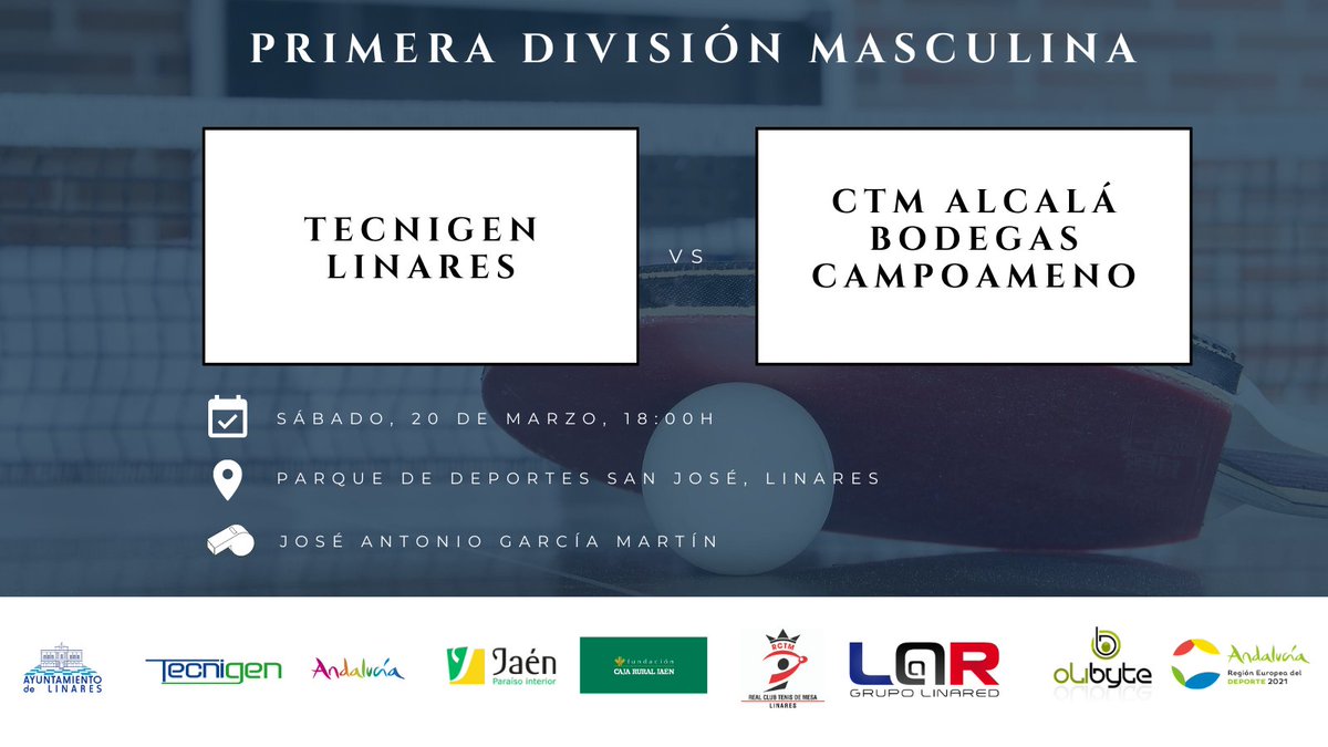 🏡 Se queda en casa el equipo de Primera División Masculina para disputar su encuentro ante el CTM Alcalá Bodegas Campoameno

⚔️Será un duro duelo ante uno de los equipos más fuertes de la categoría

#LinaresEsTenisDeMesa