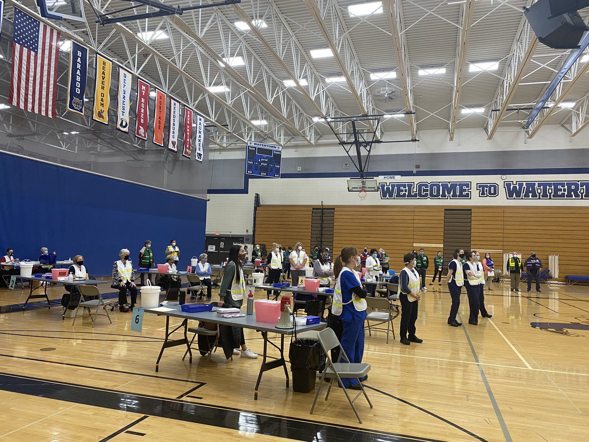 WUSDSUP's tweet photo. So glad to be able to partner with Watertown Health Department to offer our WUSD vaccination clinic today.  Thank you to all our volunteers who made this possible - 380 vaccines planned for today.  #watertownway https://t.co/T6UBBrmndd