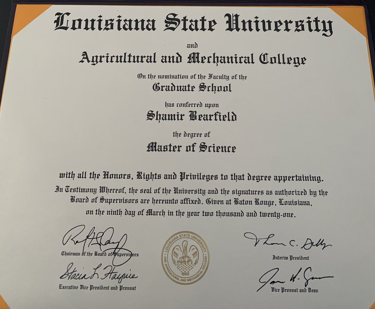 Mastered my craft from one of the best athletic programs in the country! 

Master of Science in Sport Management
Louisiana State University 🎓

#geauxtigers 🐅 
#FirstGenerationGrad 🙏🏾