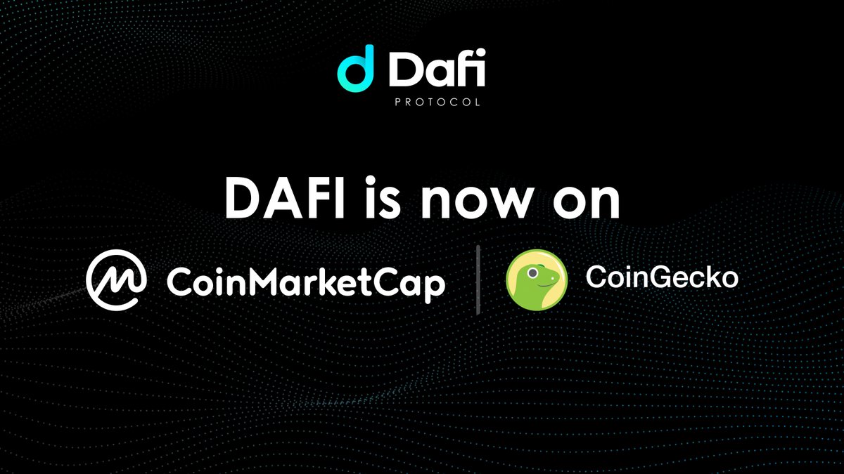 DafiProtocol's tweet photo. We're now showing on both CoinMarketCap and CoinGecko ☄️

It's on. Switch to $DAFI https://t.co/NR9ONSks7x