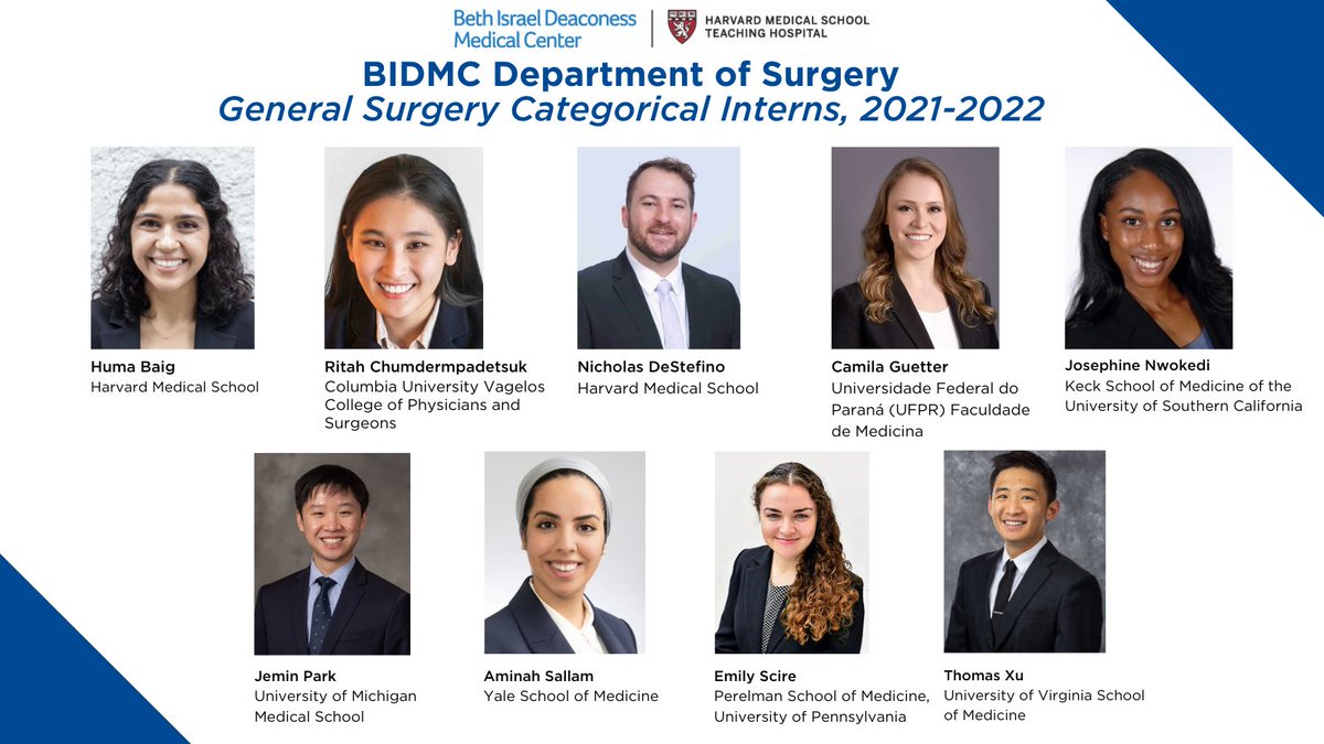 We are thrilled to introduce our new categorical general surgery interns to <a href="/BIDMCSurgery/">BIDMC Department of Surgery</a> <a href="/BIDMChealth/">BIDMC</a>. Congratulations to all! We look forward to welcoming you in June! #gensurgmatch2021 #surgmatch2021 #Match2021 @TaraSotskyKent