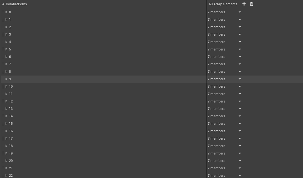 Perks implementation progress: 50 of 140 perk entries created. Icons, names, descriptions, skills - all set up.

#gamedevelopment #gamedev #indiegame #indiegames #IndieGameDev #indiedev  #gamedesign #gameart #gamedeveloper #VisualArt #skilldevelopment #UnrealEngine #UE4
