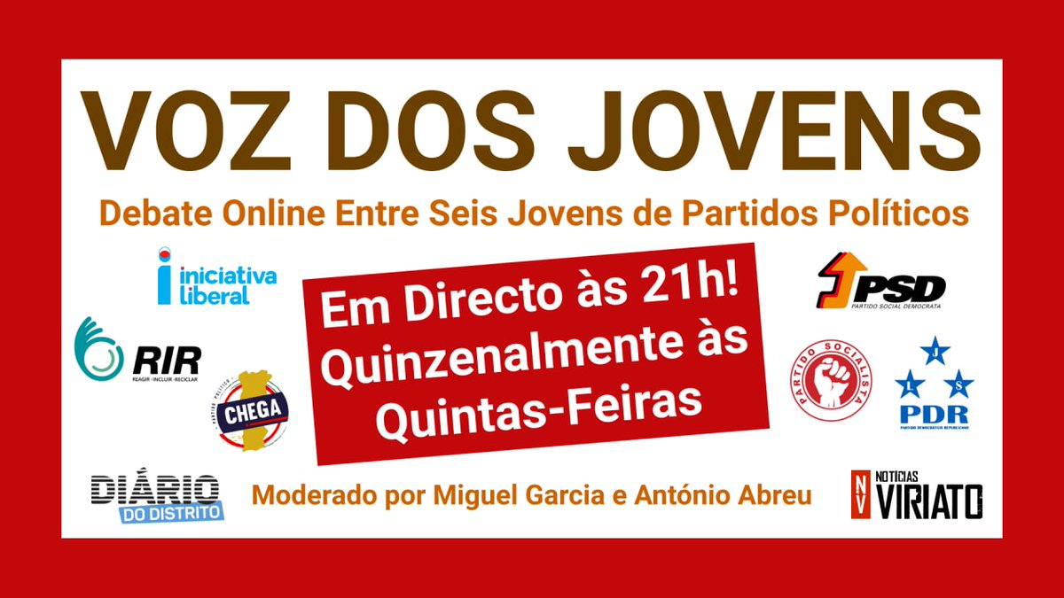 CabralFernande5's tweet photo. O Notícias Viriato organizou um debate com jovens de partidos - Chega, JSD, Iniciativa Liberal e RIR. Além de só homens (7) participarem, o que espanta é a Juventude Socialista também ter estado representada. Legitimou um site conhecido por espalhar fake news. #JSmal https://t.co/mlJQql1wMb