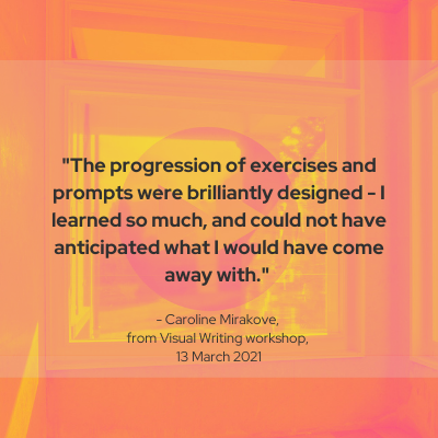 Cbergvall's tweet photo. Thanks to all those who joined me for Visual Writing on 13 March. Incredible to work with such a great group of artists &amp; writers! 

Sharing your kind feedback here - thank you once again for joining me.  

#writing #writingcommunity #thankyou #workshopfeedback https://t.co/lk5cK416Gd