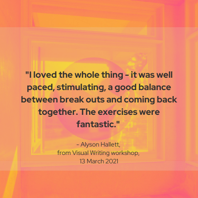 Cbergvall's tweet photo. Thanks to all those who joined me for Visual Writing on 13 March. Incredible to work with such a great group of artists &amp; writers! 

Sharing your kind feedback here - thank you once again for joining me.  

#writing #writingcommunity #thankyou #workshopfeedback https://t.co/lk5cK416Gd