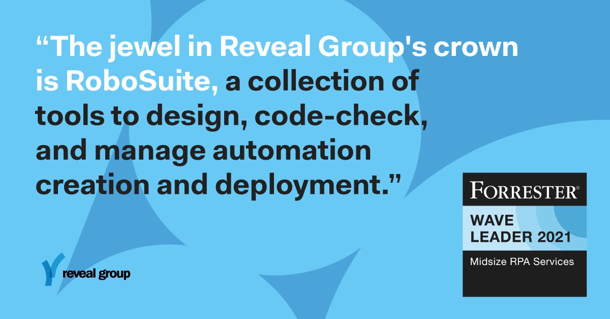 GroupReveal's tweet image. Need to accelerate your automations? Time to trial our #RoboSuite tools, as highlighted by Forrester in The Forrester Wave™: Midsize RPA Services, Q1 2021.

hubs.li/H0Jj2Bj0