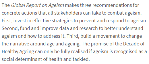 Writing in @TheLancet, @etiennekrug & colleagues from @WHO highlight 3 key messages from yesterday's #WHO Global Report on #Ageism to ensure we have #AWorld4AllAges and can ensure @UNDecadeAgeing 

Read it in full here 👉bit.ly/3twjSwO