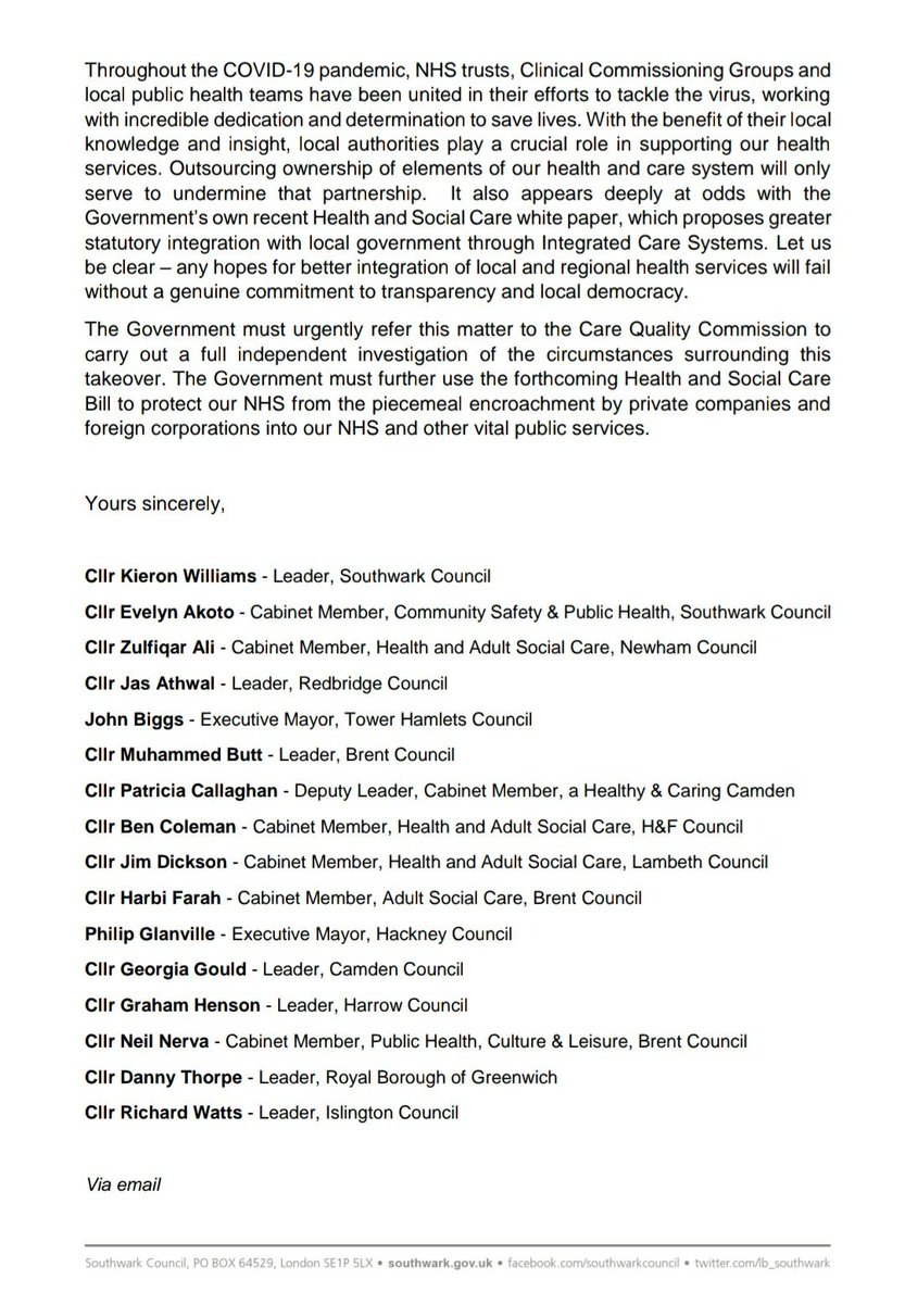 Very worried that the government has allowed a US insurer to take over 49 GP practices in H&amp;F and across London. H&amp;F and 11 other councils have written to Health Secretary <a href="/MattHancock/">Matt Hancock</a> calling for a full, independent investigation. mylondon.news/news/west-lond… <a href="/We_OwnIt/">We Own It</a>