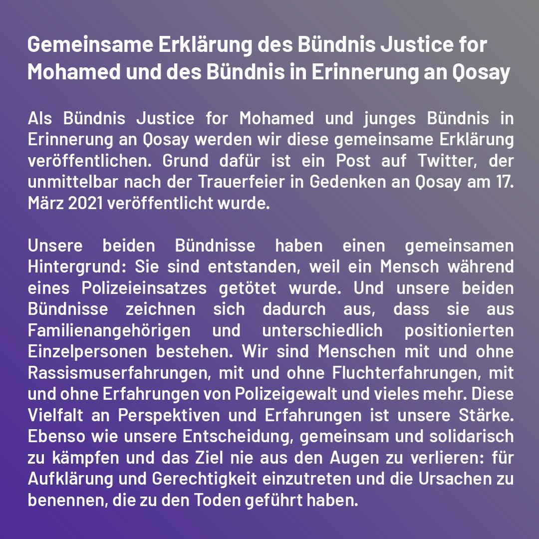 Statement zur Trauerfeier von Qosay am 17.03.21 // 1/7