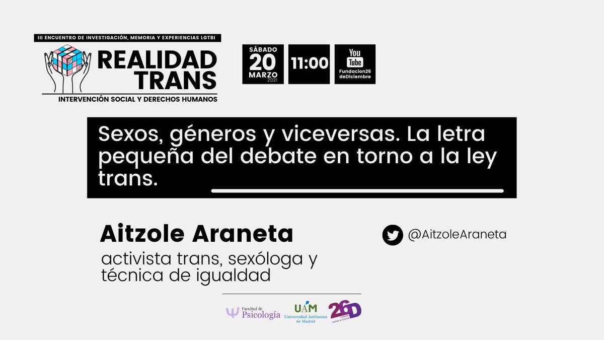 gracetruj's tweet photo. Todo esto mañana!
Se podrá seguir en directo a través de Youtube https://t.co/qIVnA2mhyd
Encuentro organizado por @fundacion26D @Victor_Mora_G y @uam_psicologia ✊🌈✨💜
#realidadtrans https://t.co/CEAiEOPPaV
