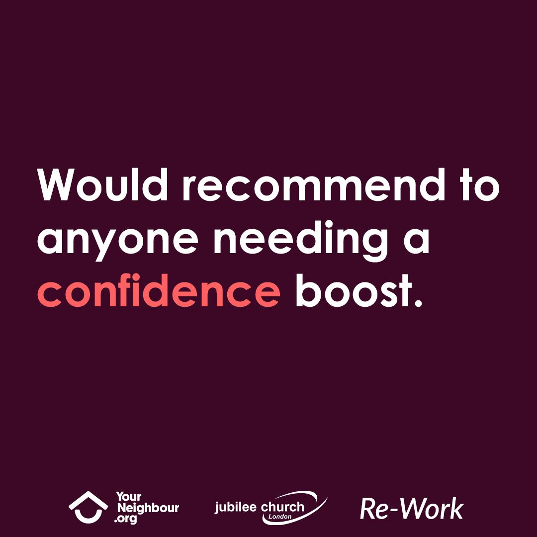 "Would recommend to anyone needing a confidence boost getting back into the process of looking for a job." Joceline. As part of the #GiveHope campaign we are shining the light on employability this week through our Re-work course. Visit yourneighbour.org for more info.