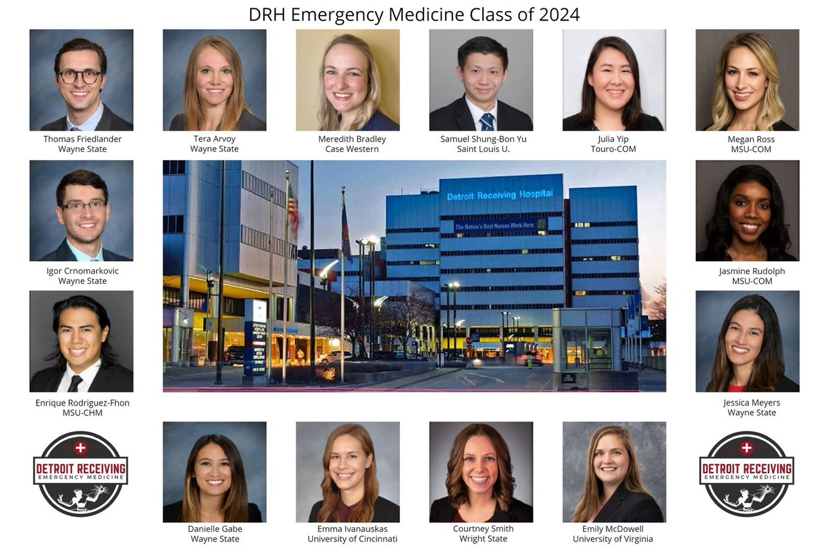 ReceivingEM's tweet photo. Congratulations and Welcome to the DRH Family Class of 2024!!#ReceivingEM #DRHTabbeyCats #EmergencyMedicine #emresidents #EMRA #Residency #DRHEM #Detroit https://t.co/7ka1sG5Vo0