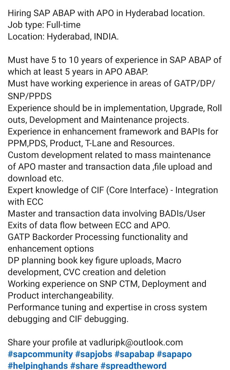 ByVadluri's tweet image. #sapabap #sapapo #sapjobs #SAP #HIRINGNOW #Hiring #RETWEEET #RetweeetPlease #SpreadTheWord