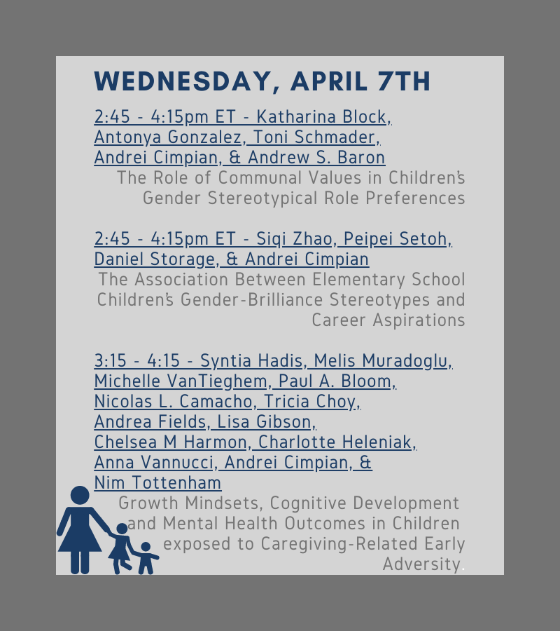 AndreiCimpian's tweet image. Our lab&apos;s #SRCD2021 presentations, organized by day/time! Featuring the fabulous @sophieharnold @ahbailey04 @thekateblock @J_Gladstone7 @melismuradoglu @AndreaCVial + Jillian Lauer and Vivian Liu, who aren&apos;t on Twitter!

Looking forward!!! Hope to see you there! 

👇 👇 👇