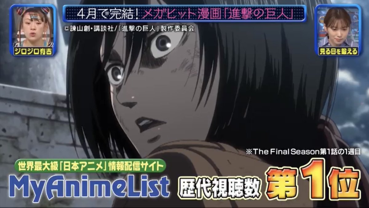 進撃くん 世界最大級 日本アニメ 情報配信サイト Myanimelist 歴代視聴数 第1位 進撃の巨人 進撃くん 世界最大級 日本アニメ 情報配信サイト Myanimelist 歴代視聴数 第1位 進撃の巨人