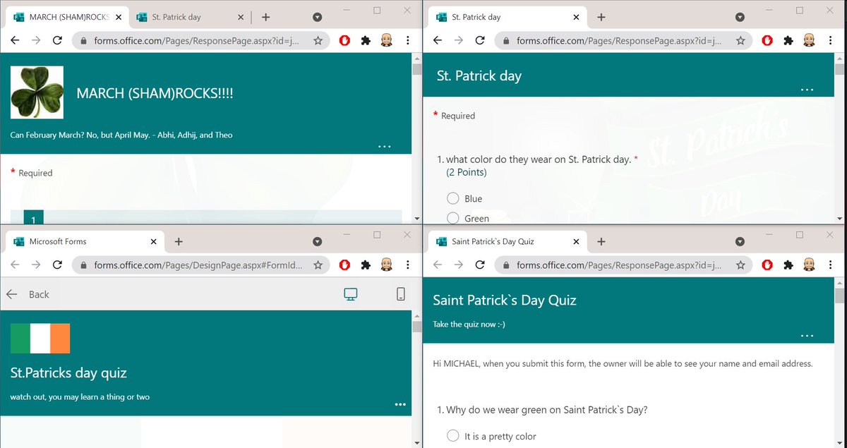 WolfPackClass's tweet image. To celebrate St. Patty’s Day ☘️, we read a collection of @epic4kids books on various levels, created @MicrosoftEDU Forms quizzes, &amp;amp; shared them with each other to test our understanding. Lots of fun.💚Super LUCKY to be their teacher. ☘️