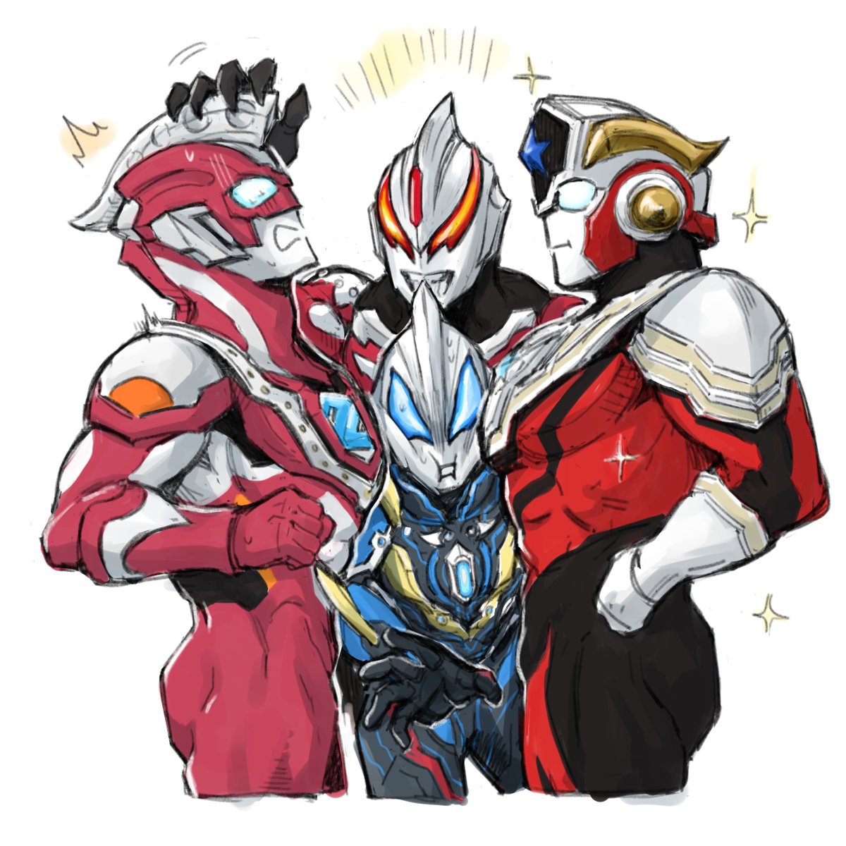 ウルトラマッスルに挟まれるジードくん 矛盾仮面のイラスト ウルトラマッスルに挟まれるジードくん 矛盾仮面のイラスト