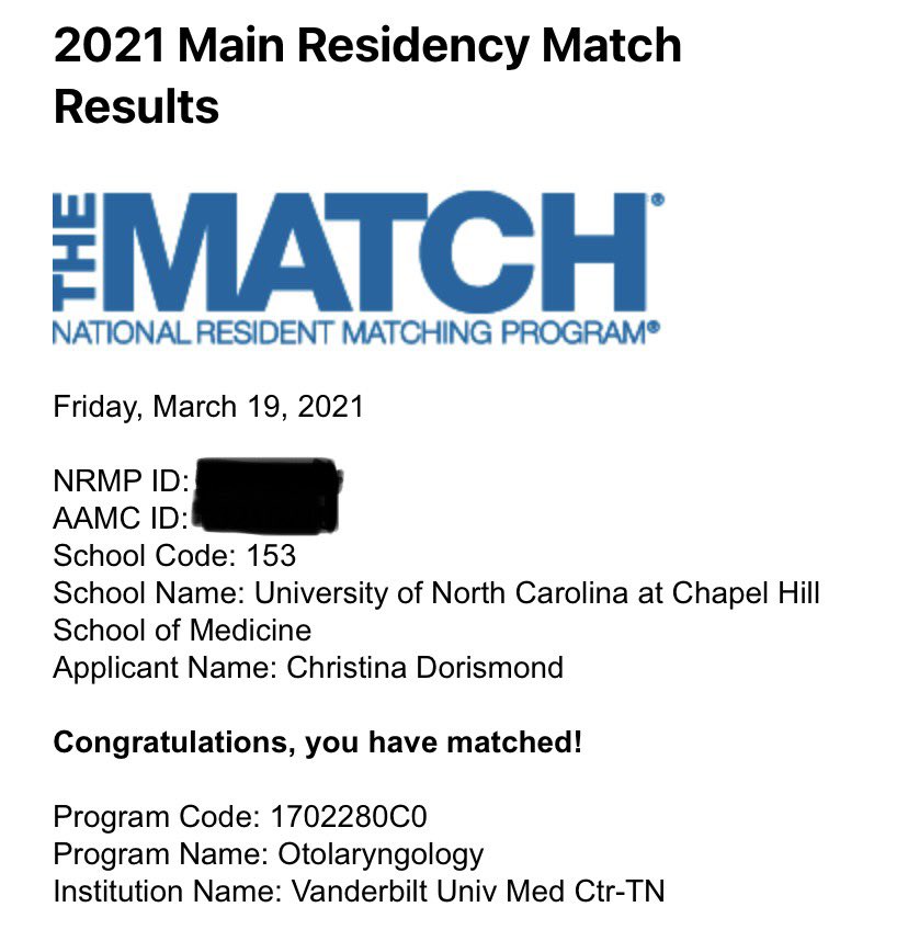 could not be more excited to be joining @VanderbiltENT for residency! 

#match2021 #matchday2021 #OTOmatch2021 #IAMOTO #shENT #UNCSOMMatch #SNMAMatched #diversifyOTO #womeninmedicine