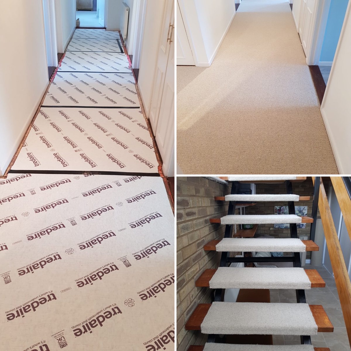 FloorCoverings1's tweet photo. A picture story board here, a good underlay installed before the carpet. Preparation is key. Plus look at those stairs fitted by our talented team! That takes some skill. #experts #preparationiskey #flooring #carpet #Bourn #openstairs #skill #interiordesign https://t.co/sjkyUm130c