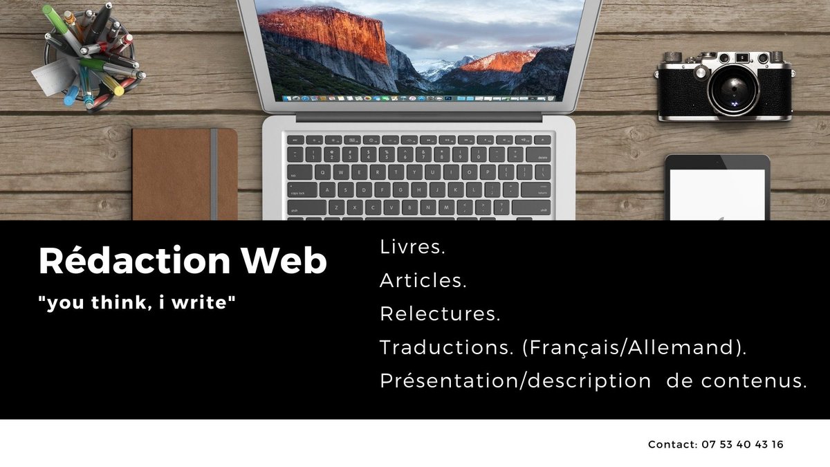 Bien le bonsoir à tous, je viens par la présente solliciter votre précieux temps afin de vous proposer mes services.

Vous êtes un organisme en quête de rédacteur?
« You’re the brain, i’m the hand ». 

Rédaction Web, livres, articles, présentation de contenus.

RTs appréciés.