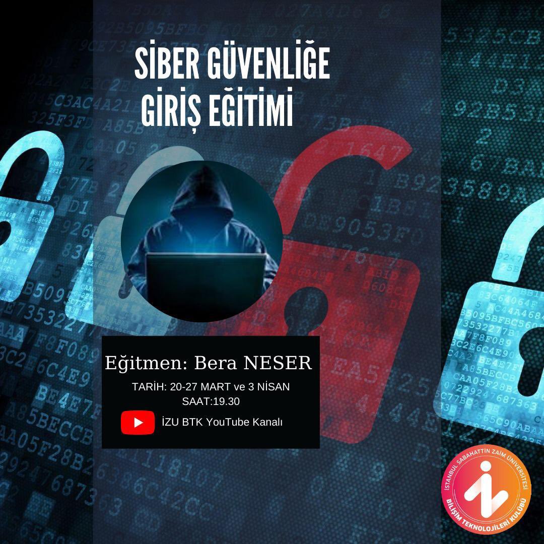 📢 Bilişim Teknolojileri Kulübü olarak SİBER GÜVENLİĞE GİRİŞ eğitimimizi sizlere duyurmaktan mutluluk duyarız.🎉
📌İZÜ BTK YouTube kanalı linki:
youtube.com/channel/UC6Utj…
#sibergüvenlik #CyberSecurity