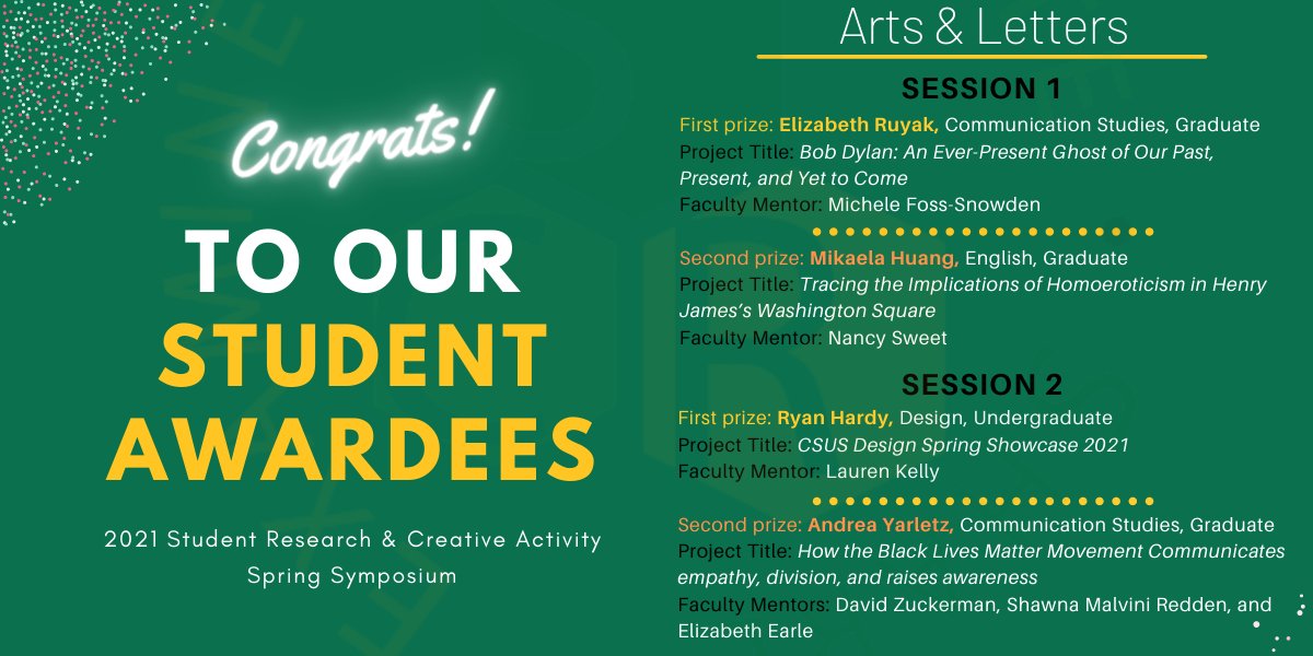 SacStateSRC's tweet photo. We are very excited to announce our student awardees from this year's Student Research &amp; Creative Activity Spring Symposium! 

A big thank you goes out to everyone who participated and made this event possible. 

Learn more: https://t.co/Rppq0cEvwz https://t.co/ozC8hsdlMH