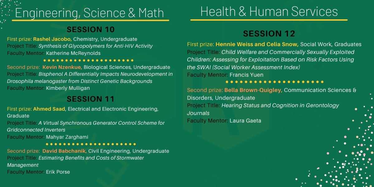 We are very excited to announce our student awardees from this year's Student Research &amp; Creative Activity Spring Symposium! 

A big thank you goes out to everyone who participated and made this event possible. 

Learn more: shorturl.at/gBDG7