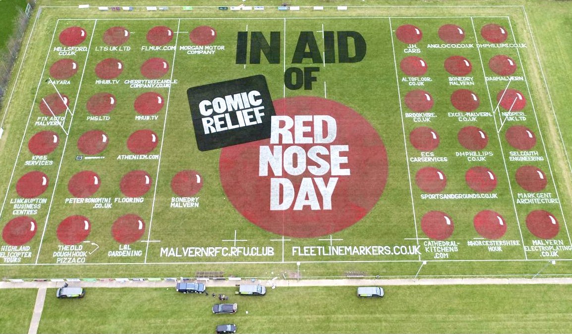It’s <a href="/comicrelief/">Comic Relief</a> - can you spot our giant red nose? 🔴

Thank you to Iain and all the hard working team from <a href="/FleetLM/">Fleet Line Markers</a> and <a href="/MalvernRugby/">Malvern RFC 🏉</a> for creating this unique project 👍