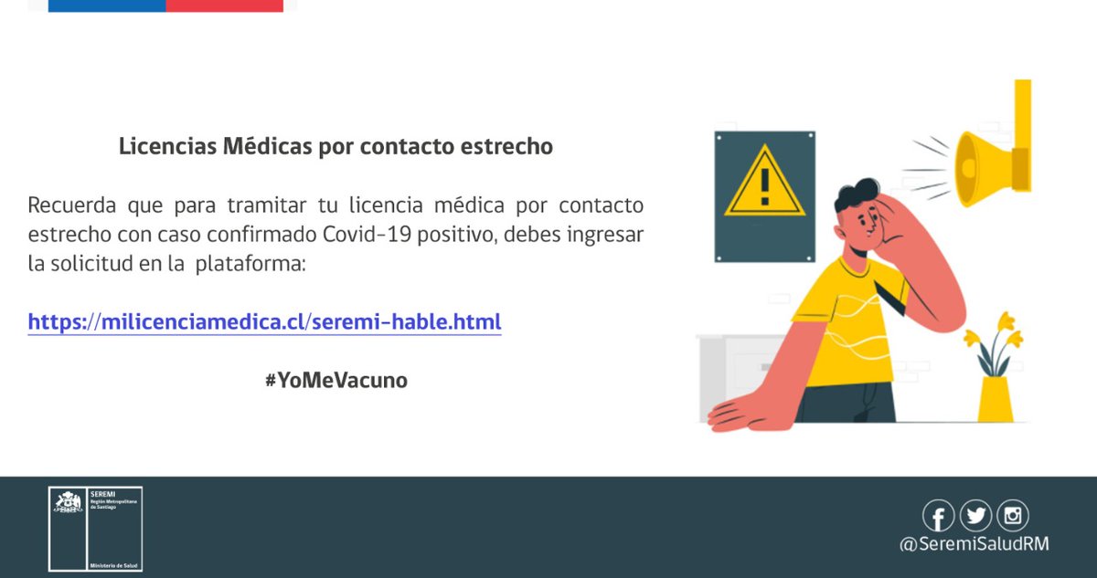 #LicenciasMédicas
Si necesitas gestionar una licencia médica por #contactoestrecho  con un caso confirmado de #Covid_19 ingresa a milicenciamedica.cl/seremi-hable.h….