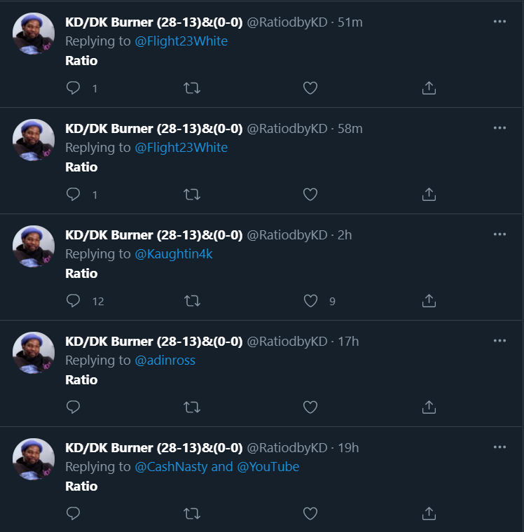 TheBlueisin123's tweet photo. @RatiodbyKD @Kaughtin4k Going around and saying "ratio" is not gonna bring your dad back https://t.co/3Fu7CG7ryN