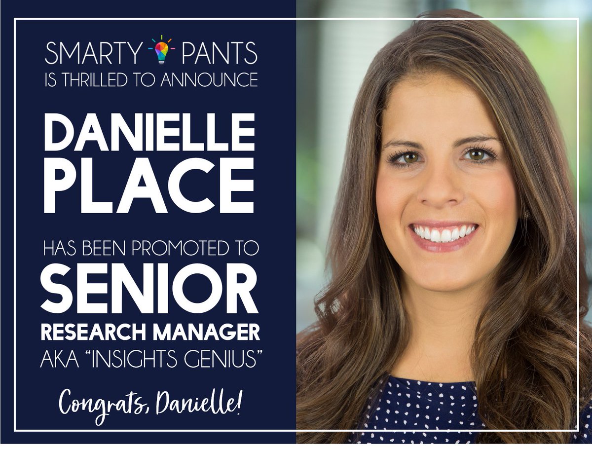 AskSmartyPants's tweet photo. Congratulations to Danielle Place, who was recently #promoted to #SeniorAnalyst -- aka "Insights Genius". This well-deserved promotion is a reflection of her amazing skill, talent, and work here! Congrats, Danielle!

Learn more about her, here: https://t.co/e9gVIvIv2m https://t.co/Xs2TDV2kST