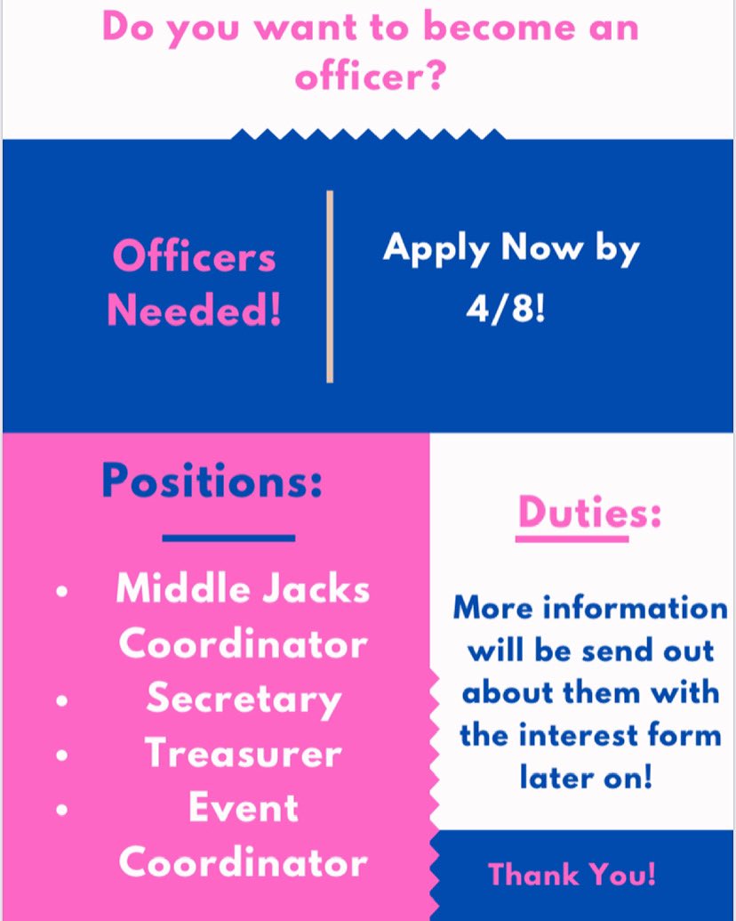 Are you a member of Big Jacks and want to become more involved as an officer? Do you want more of a voice in the organization and help run it?

It’s now your chance! We are opening up applications and we need to fill some positions. Please reach out to us if you are interested!