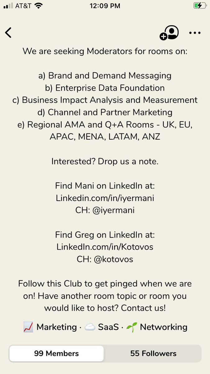 Come Join Us! We are at 150+ members and followers within two weeks of launch on ⁦<a href="/joinClubhouse/">Follow @Clubhouse</a>⁩ ! #gtm4b2b