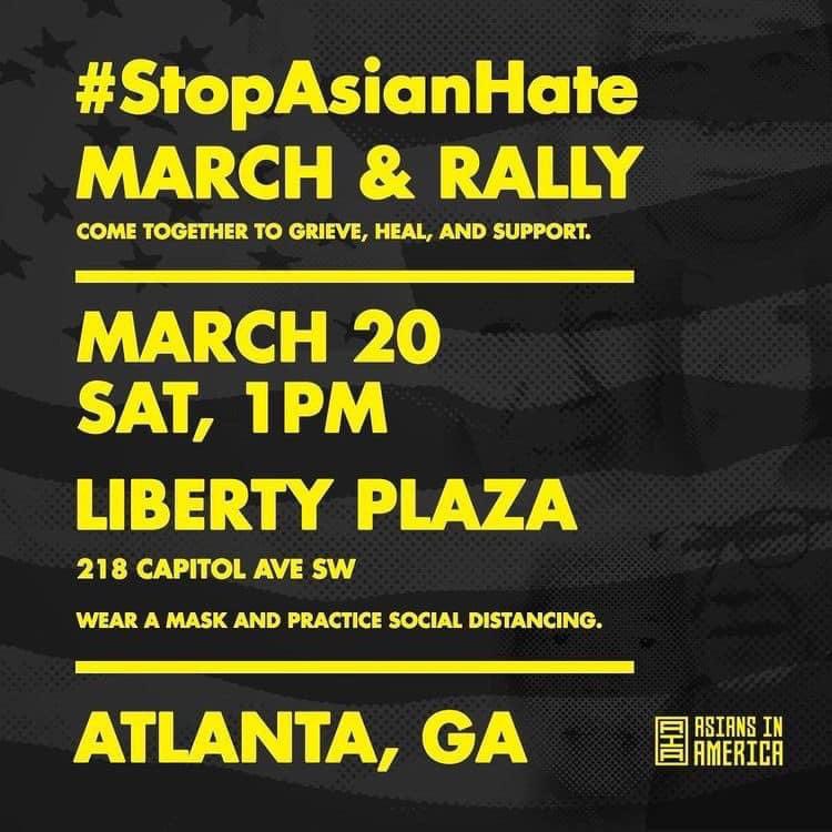 Stop Asian Hate ATL March and Rally, Tomorrow at 1 PM.

Come together to work towards healing and support for our community experiencing this trauma.

For more details visit: facebook.com/events/8827390…

#StopAAPIHate #StopAsianHate