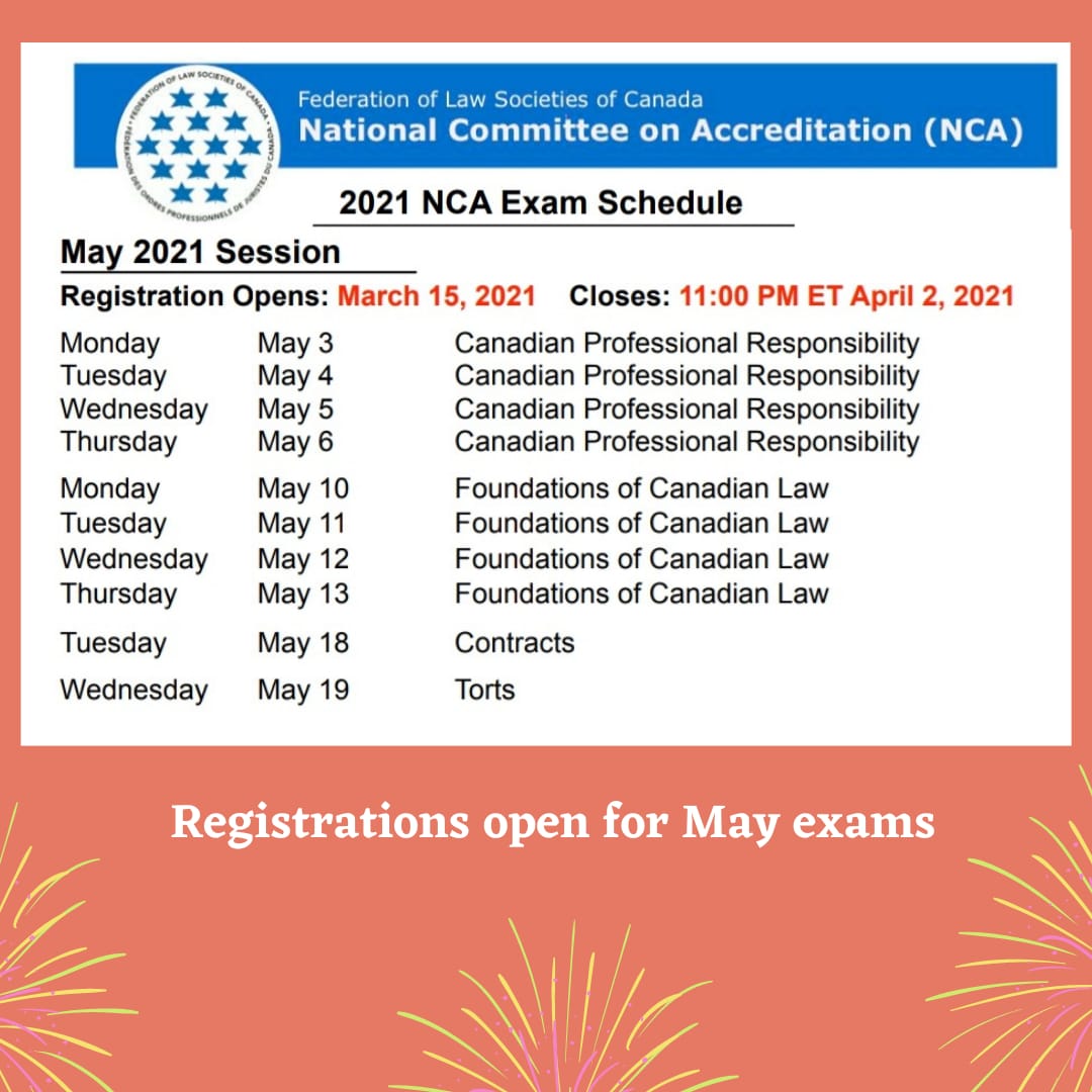 ncanetworkTO's tweet photo. NCA candidates, please take note that the registration for May, 2021 exams has begun. 

Check the nca website for further updates! 

#ncanetwork #internationallytrainedlawyers #nca https://t.co/kPo66Lc1xv