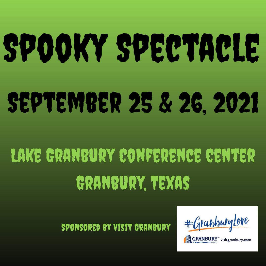 Spooky Spectacle 2021 is now open for exhibitor applications! Are you interested in exhibiting on Sept 25 &amp; 26 at the <a href="/LakeGranburyCC/">Lake Granbury Conference Center</a> in <a href="/VisitGranbury/">Visit Granbury</a>, TX? 
Email us at thespookyspectacle@gmail.com and we will get you an application! Space is limited, so don't wait!