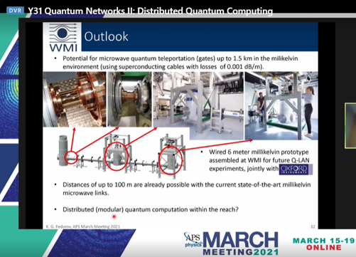 harriet_oxinst's tweet photo. A great Friday evening watching the Y31 session: #Quantum Networks II: Distributed #QuantumComputing at #apsmarch 
Especially nice to see the excellent talk from Kirill Federov at @quantumWMI showing the 6.6 m cryogenic link built at @OxInst https://t.co/Qmdo7yz65t