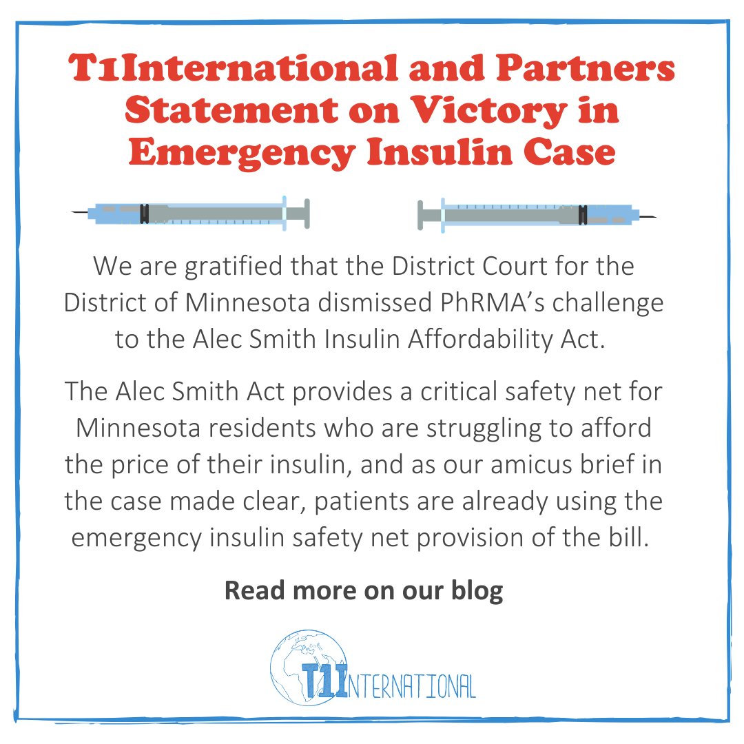 t1international's tweet photo. "We know this battle might not be over, but it’s clearer than ever that the protection the Alec Smith Act offers to patients who are being exploited by Eli Lilly, Novo Nordisk, and Sanofi must be a primary concern for the courts going forward." Read more:  https://t.co/pWsZZL4U2u https://t.co/WY1plsZpxV