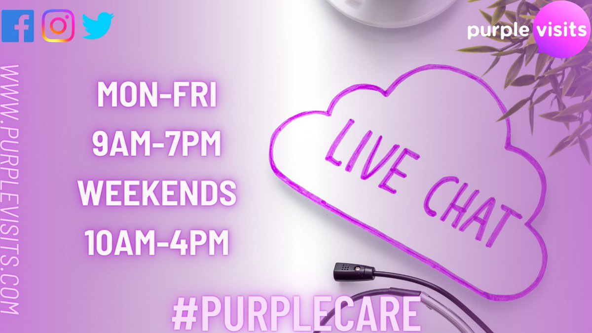 PurpleVisits's tweet photo. The #PurpleCareTeam are available in the app and on our website, 7 days a week ๐
Contact them for any app or account related questions ๐ https://t.co/xlsBVylkqe