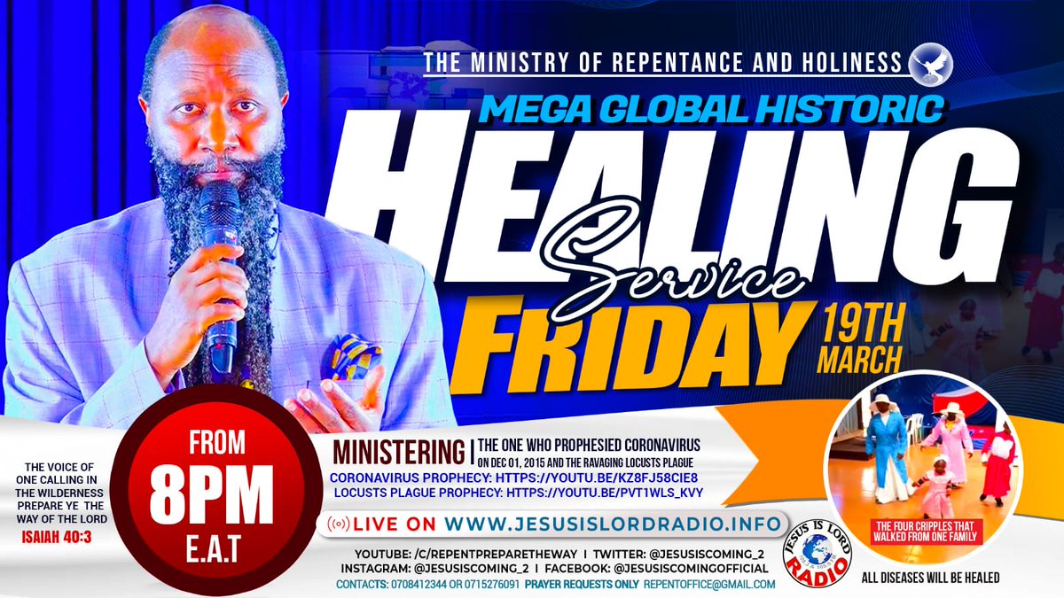 naserian_2's tweet photo. This is the desire of THE LORD.....
Jeremiah 33:6 
“‘Nevertheless, I will bring health and healing to it; I will heal my people and will let them enjoy abundant peace and security.

QUICKLY TUNE IN and partake of tonight healing Service 
#MidnightExpressService https://t.co/1wuNQVNkDQ