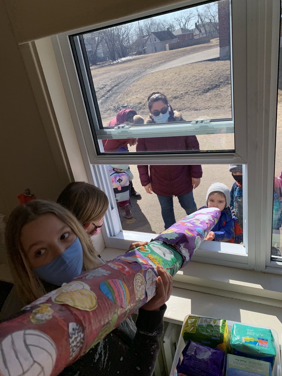 Some mid-March fun - a scavenger hunt organized by the Gr.6s with the golden ticket prize being the return of the candy chute!